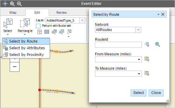Selecting events by route Selecting events by route