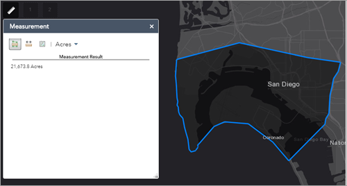 Polygon measurement result with geometry on map