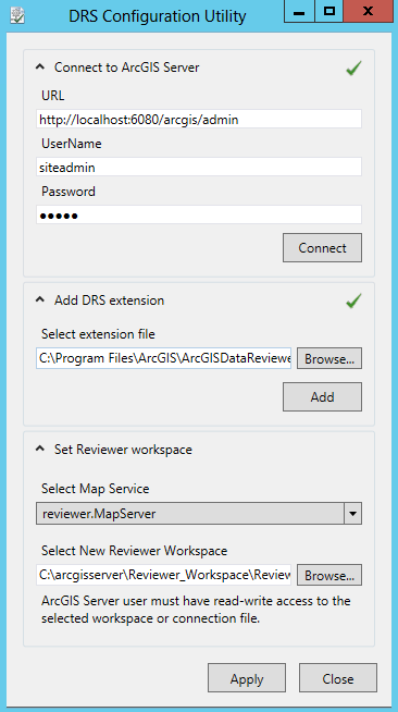 DRS Configuration Utility dialog box